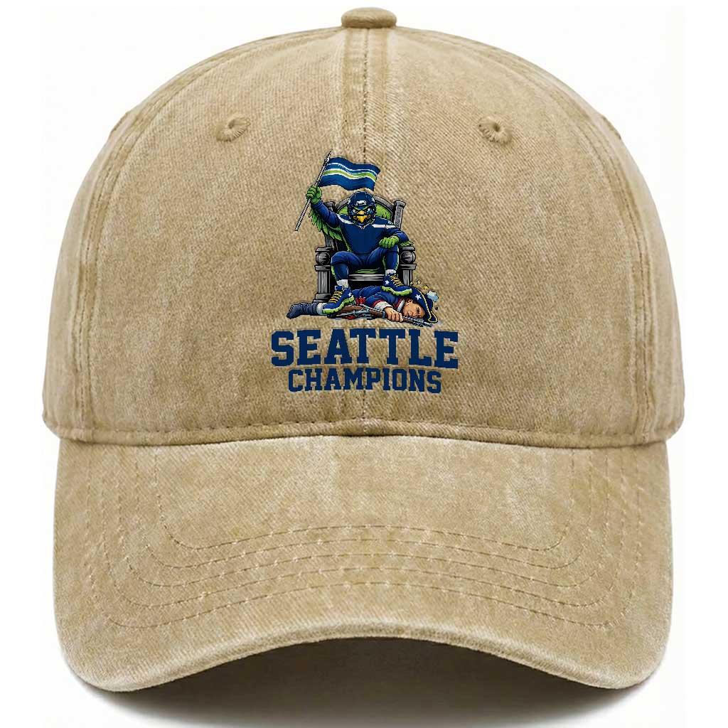Funny Seattle Clobbers New England Washed Cotton Baseball Cap Football Game Day TS12 Print Your Wear
