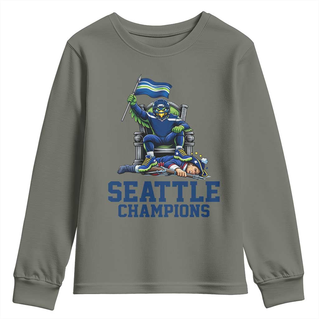 Funny Seattle Clobbers New England Youth Sweatshirt Football Game Day TS12 Military Green Print Your Wear