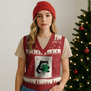 Grumpy Frog Japanese V-Neck Knit Sweater Vest St Patricks Day Gift TS12 Red Beige Print Your Wear