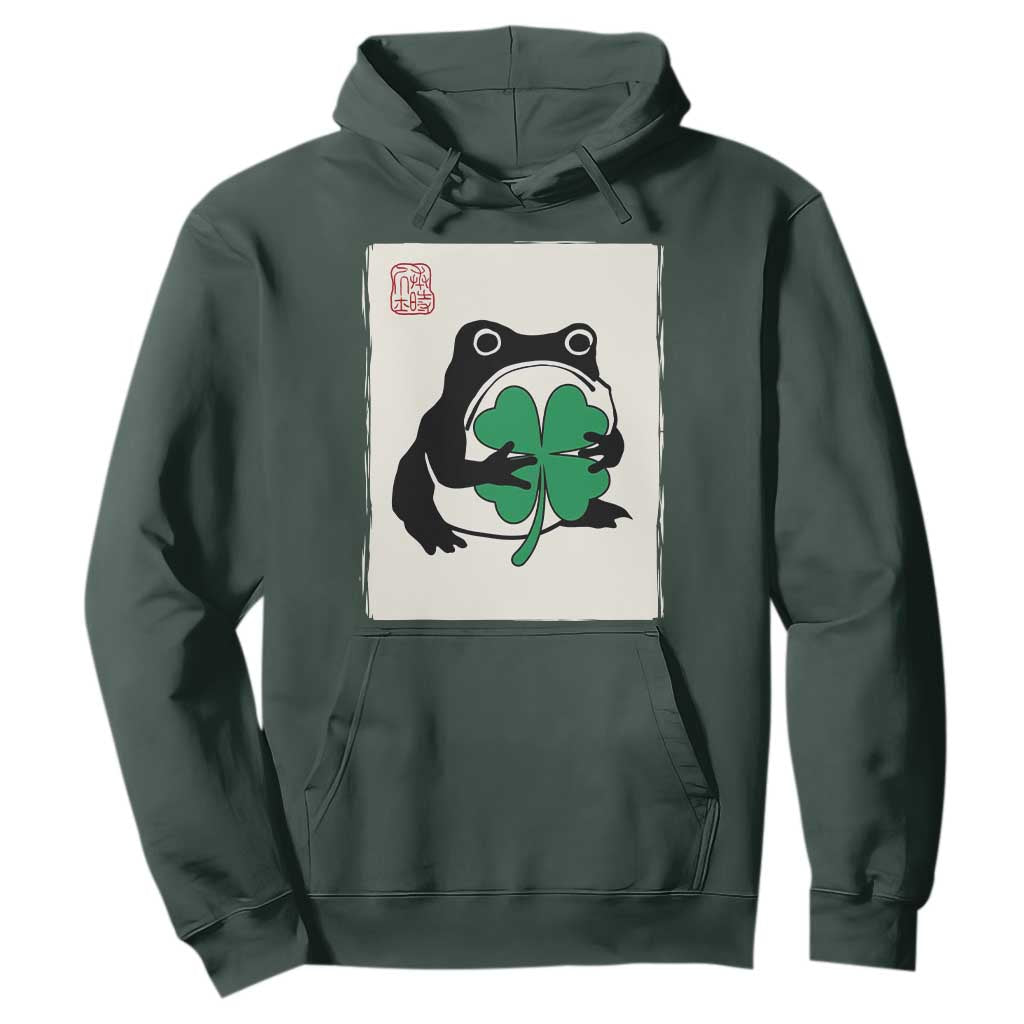 Grumpy Frog Japanese Hoodie St Patricks Day Gift TS12 Dark Forest Green Print Your Wear