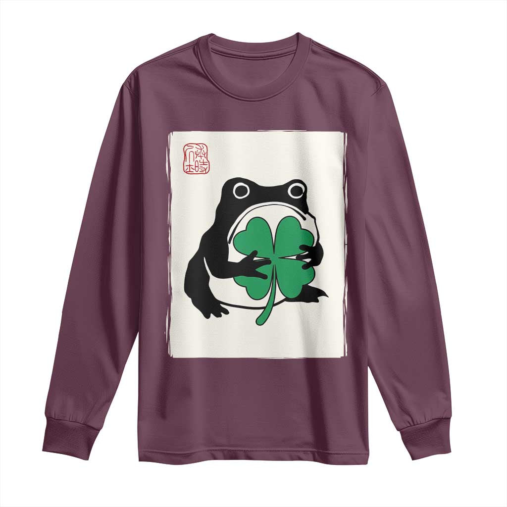 Grumpy Frog Japanese Long Sleeve Shirt St Patricks Day Gift TS12 Maroon Print Your Wear