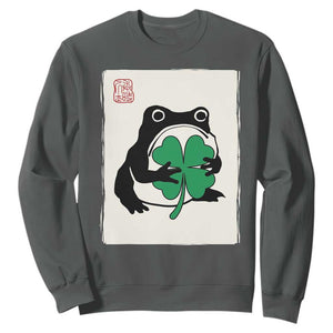 Grumpy Frog Japanese Sweatshirt St Patricks Day Gift TS12 Dark Heather Print Your Wear