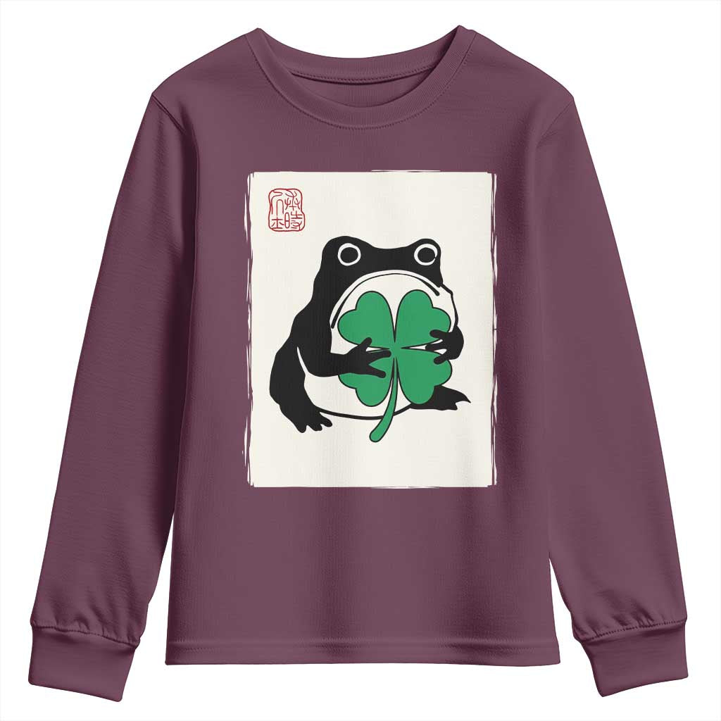 Grumpy Frog Japanese Youth Sweatshirt St Patricks Day Gift TS12 Maroon Print Your Wear