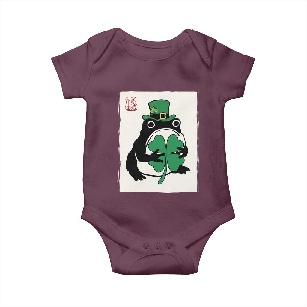 Vintage Japanese Grumpy Frog Baby Onesie Lucky St Paddys Day TS12 Maroon Print Your Wear