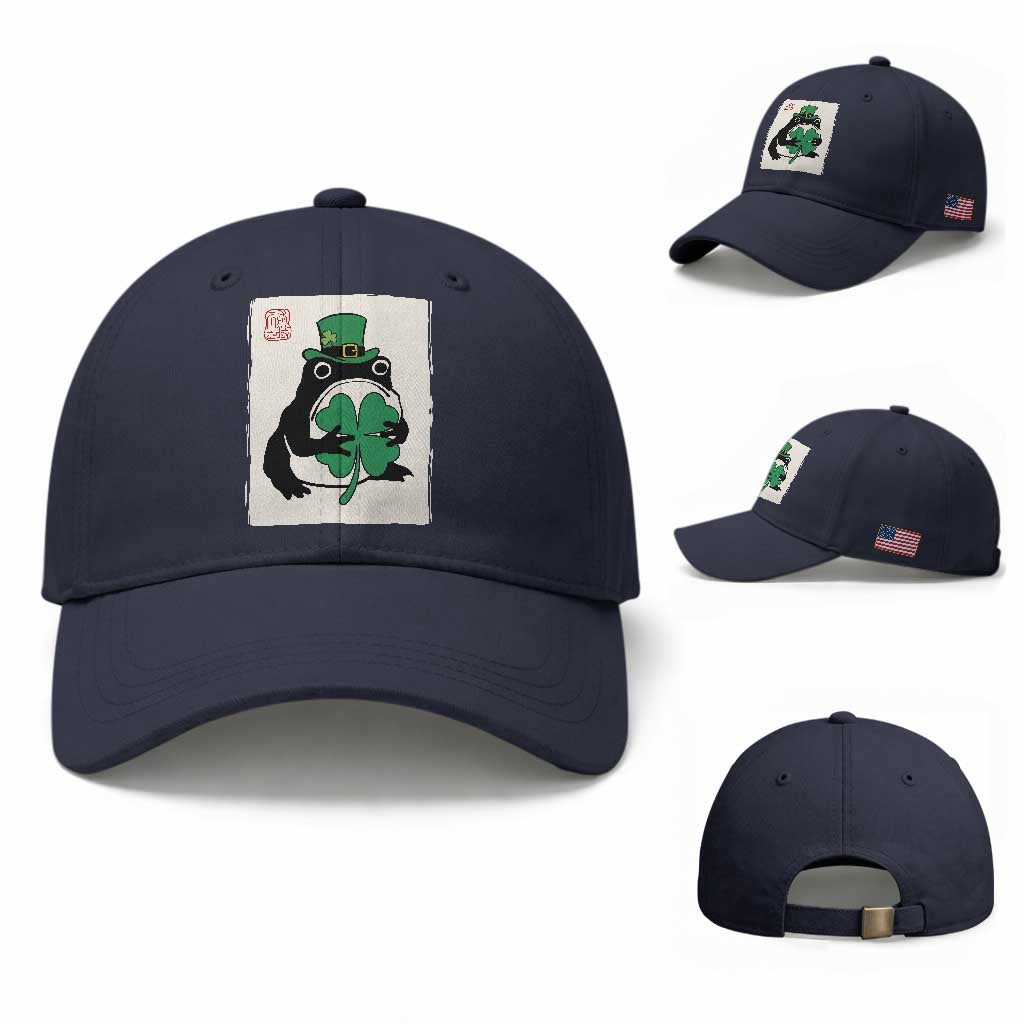 Vintage Japanese Grumpy Frog Baseball Cap Lucky St Paddys Day TS12 Baseball Cap Universal Fit Navy Print Your Wear