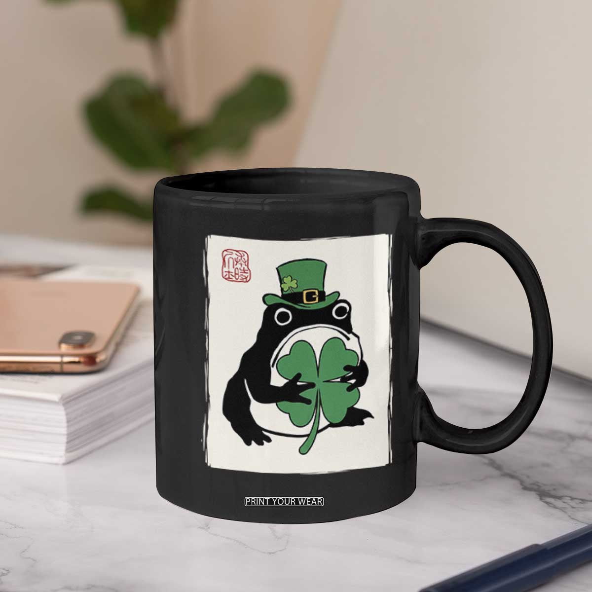 Vintage Japanese Grumpy Frog Coffee Mug Lucky St Paddys Day TS12 Print Your Wear