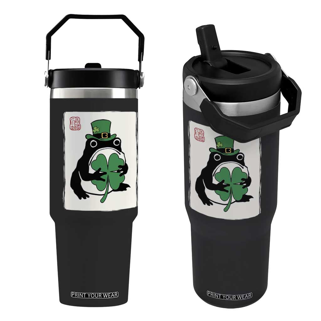 Vintage Japanese Grumpy Frog Flip Straw Tumbler Lucky St Paddys Day TS12 One Size: 30 oz Black Print Your Wear