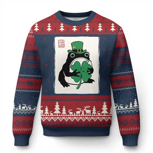 Vintage Japanese Grumpy Frog Ugly Christmas Sweater Lucky St Paddys Day TS12 Navy Red Print Your Wear