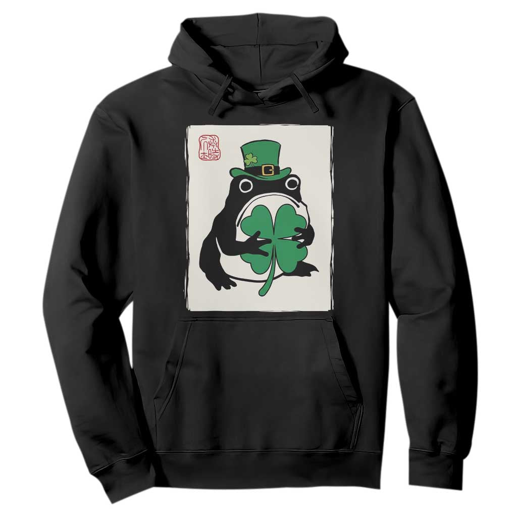Vintage Japanese Grumpy Frog Hoodie Lucky St Paddys Day TS12 Black Print Your Wear