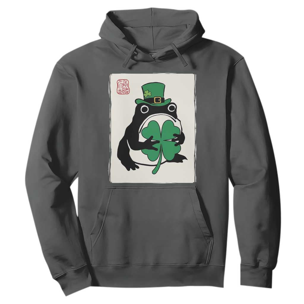 Vintage Japanese Grumpy Frog Hoodie Lucky St Paddys Day TS12 Dark Heather Print Your Wear