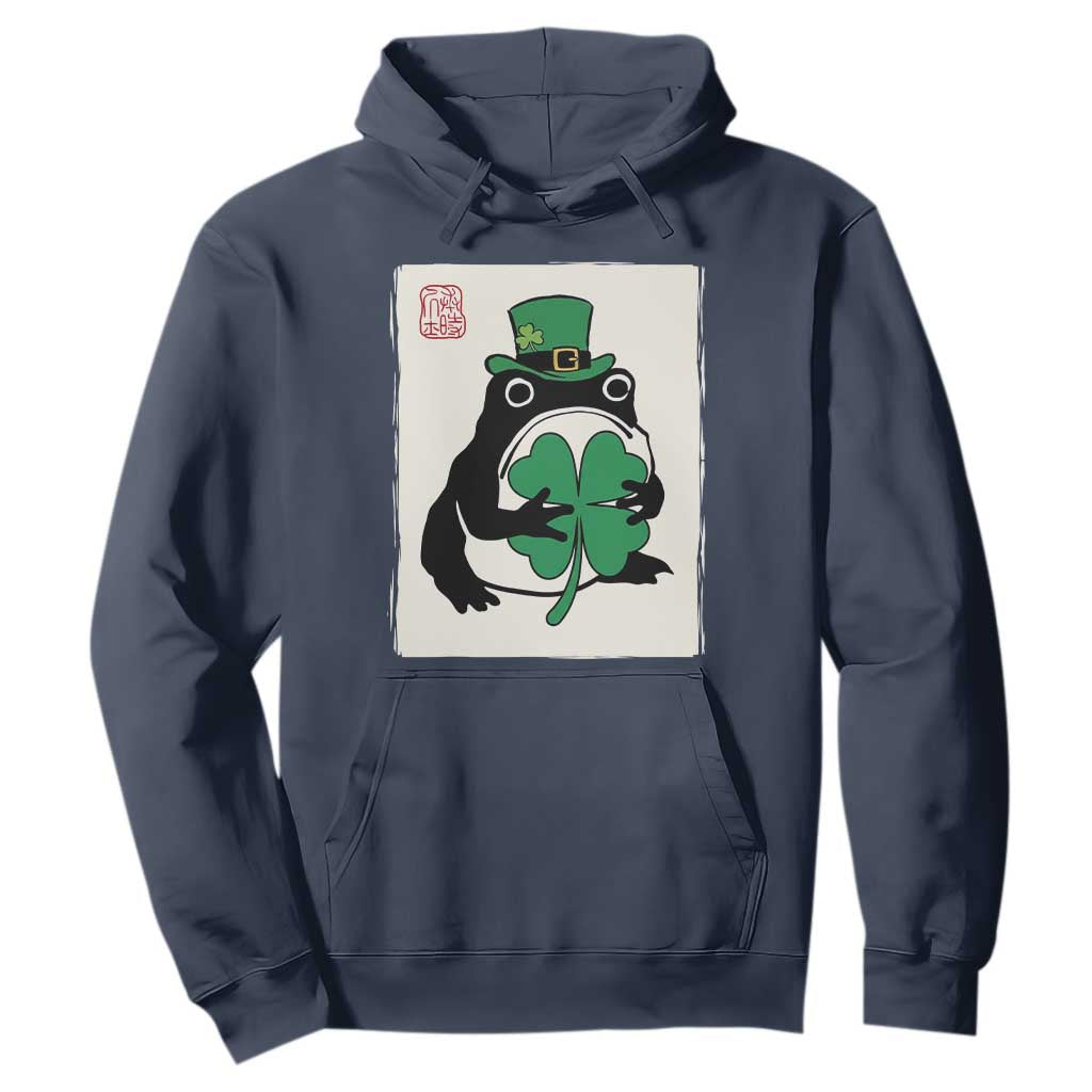 Vintage Japanese Grumpy Frog Hoodie Lucky St Paddys Day TS12 Navy Print Your Wear