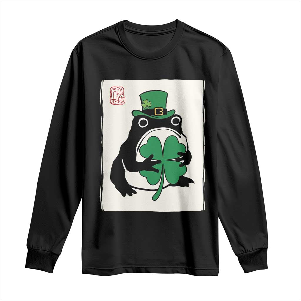 Vintage Japanese Grumpy Frog Long Sleeve Shirt Lucky St Paddys Day TS12 Black Print Your Wear