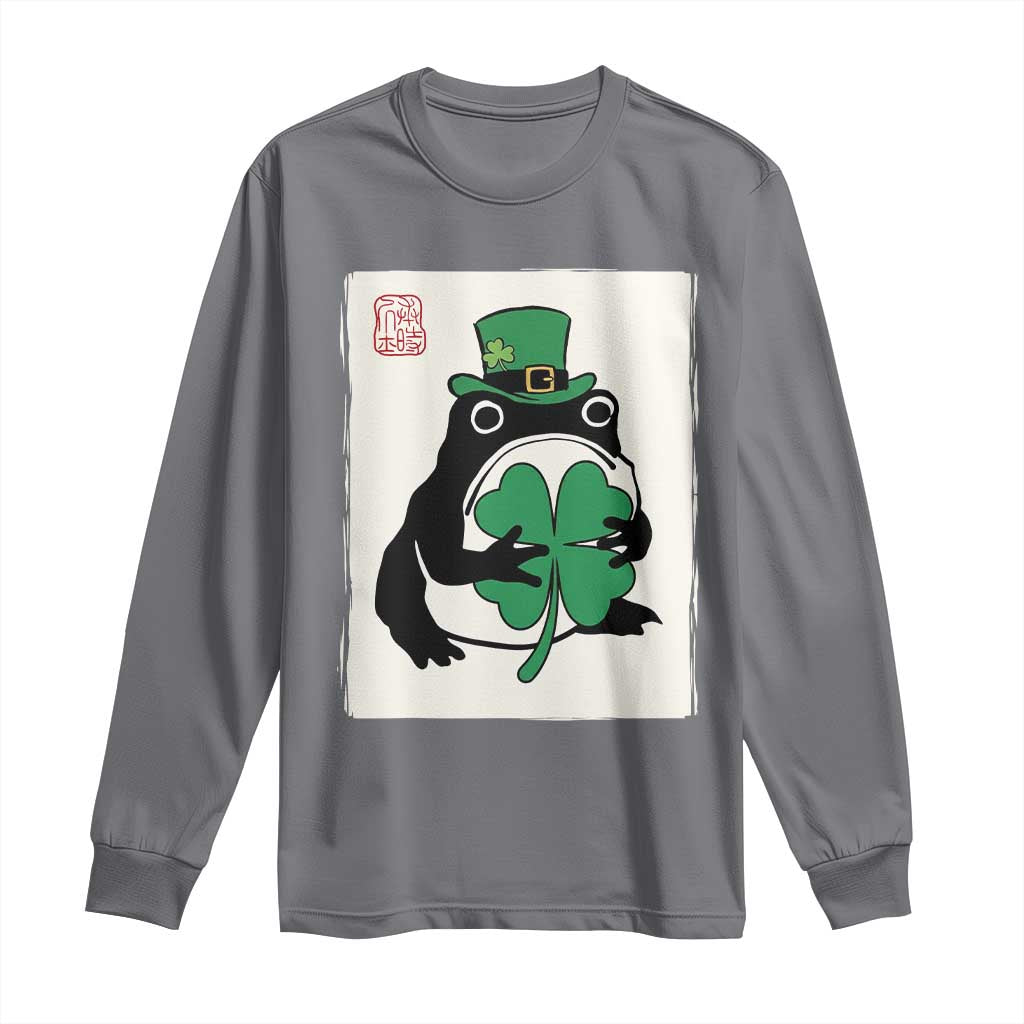 Vintage Japanese Grumpy Frog Long Sleeve Shirt Lucky St Paddys Day TS12 Charcoal Print Your Wear