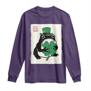 Vintage Japanese Grumpy Frog Long Sleeve Shirt Lucky St Paddys Day TS12 Purple Print Your Wear