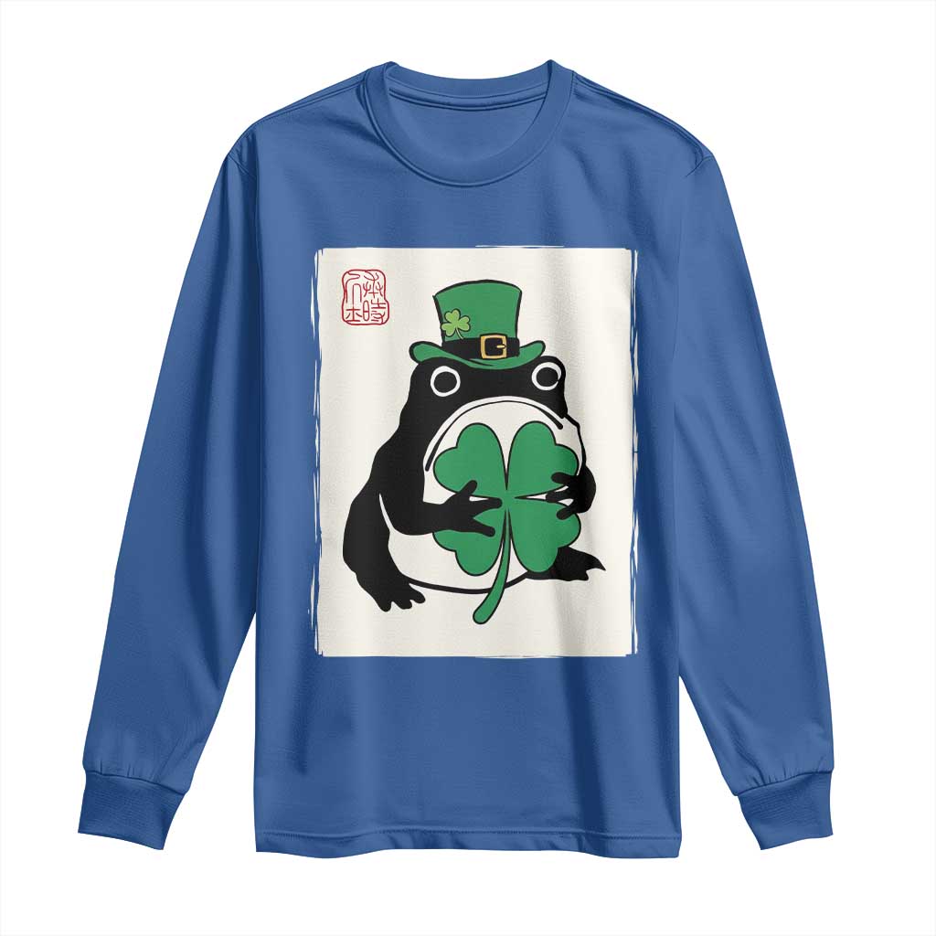 Vintage Japanese Grumpy Frog Long Sleeve Shirt Lucky St Paddys Day TS12 Royal Blue Print Your Wear