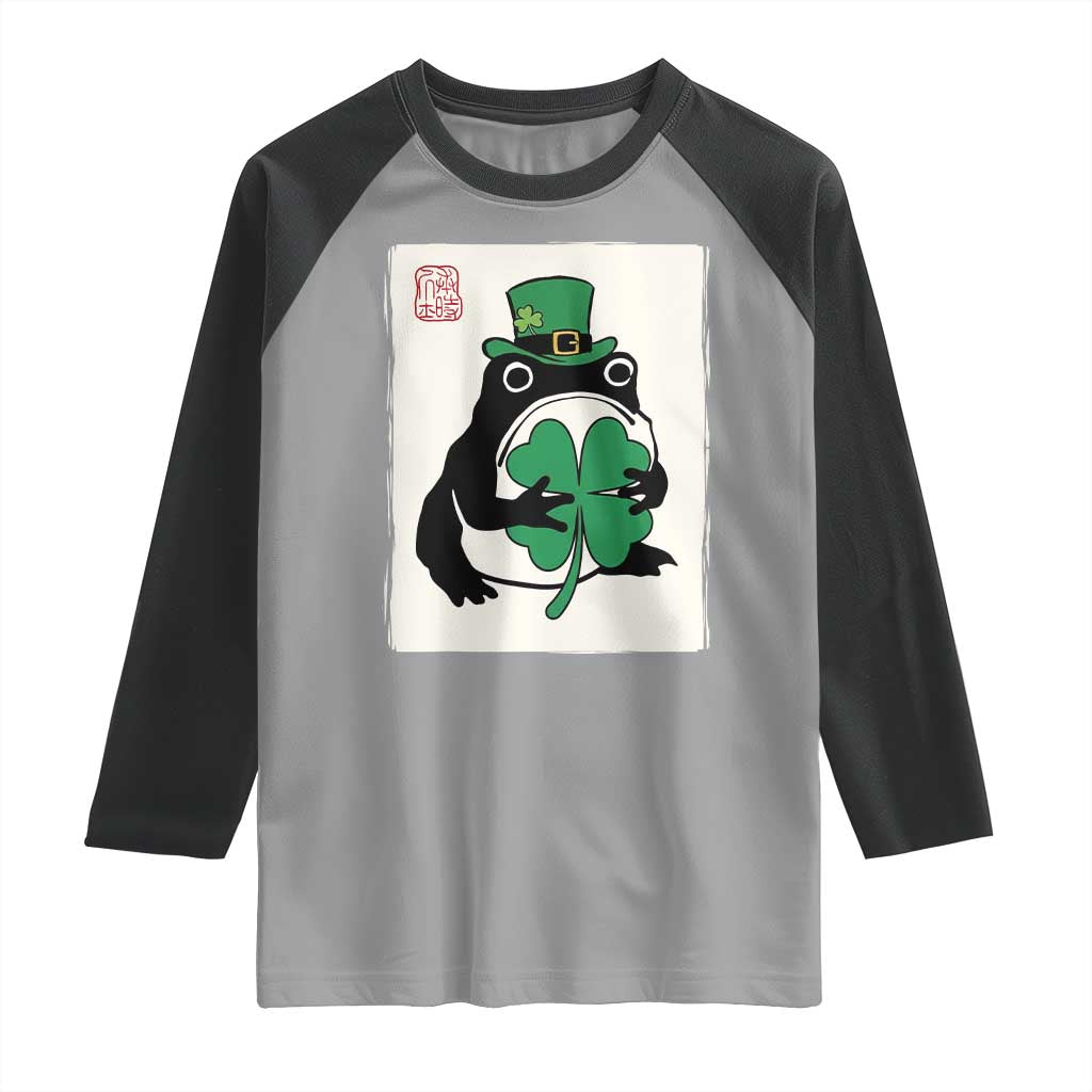 Vintage Japanese Grumpy Frog Raglan Shirt Lucky St Paddys Day TS12 Sport Gray Black Print Your Wear