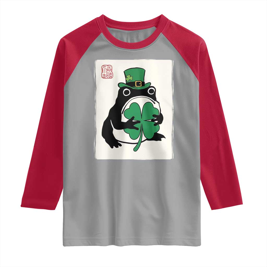 Vintage Japanese Grumpy Frog Raglan Shirt Lucky St Paddys Day TS12 Sport Gray Red Print Your Wear