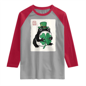 Vintage Japanese Grumpy Frog Raglan Shirt Lucky St Paddys Day TS12 Sport Gray Red Print Your Wear