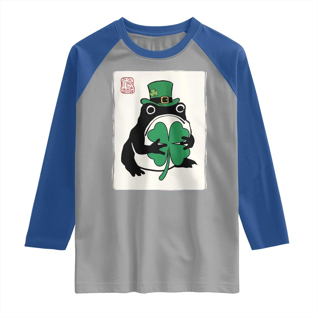 Vintage Japanese Grumpy Frog Raglan Shirt Lucky St Paddys Day TS12 Sport Gray Royal Print Your Wear