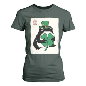 Vintage Japanese Grumpy Frog T Shirt For Women Lucky St Paddys Day TS12 Dark Forest Green Print Your Wear