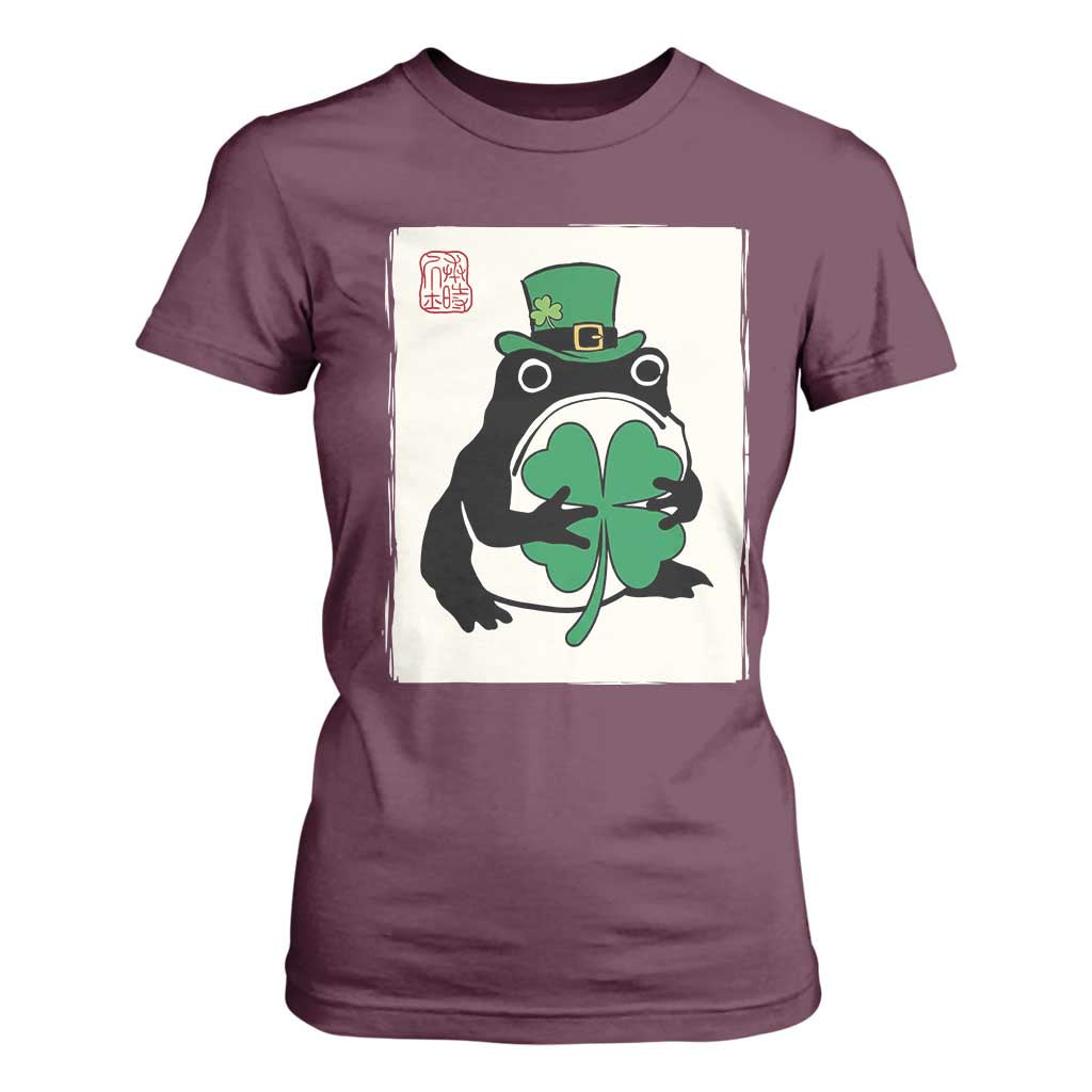 Vintage Japanese Grumpy Frog T Shirt For Women Lucky St Paddys Day TS12 Maroon Print Your Wear