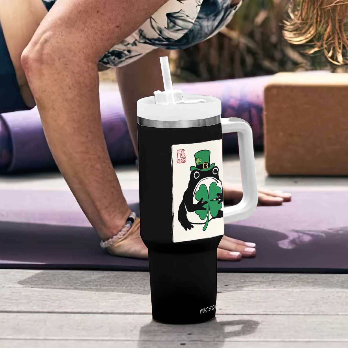 Vintage Japanese Grumpy Frog Tumbler With Handle Lucky St Paddys Day TS12 Print Your Wear