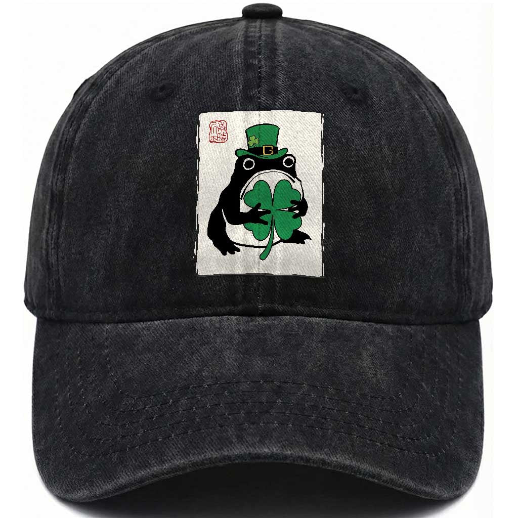 Vintage Japanese Grumpy Frog Washed Cotton Baseball Cap Lucky St Paddys Day TS12 Print Your Wear