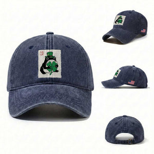 Vintage Japanese Grumpy Frog Washed Cotton Baseball Cap Lucky St Paddys Day TS12 Washed Cap Universal Fit Navy Print Your Wear