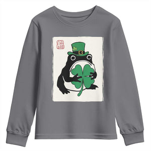 Vintage Japanese Grumpy Frog Youth Sweatshirt Lucky St Paddys Day TS12 Charcoal Print Your Wear