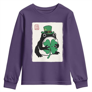 Vintage Japanese Grumpy Frog Youth Sweatshirt Lucky St Paddys Day TS12 Purple Print Your Wear