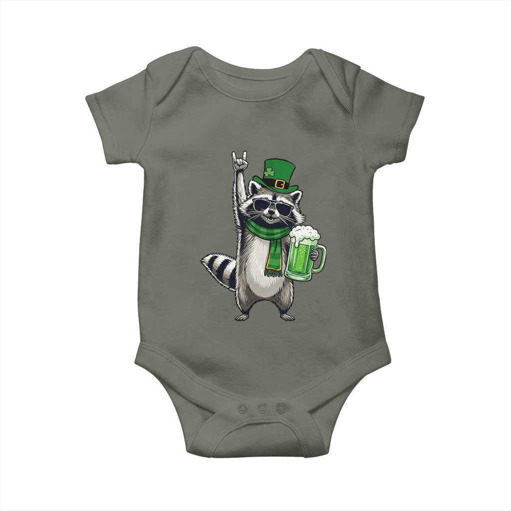 Funny Raccoon Rock On Baby Onesie St Patricks Day Gift TS12 Military Green Print Your Wear