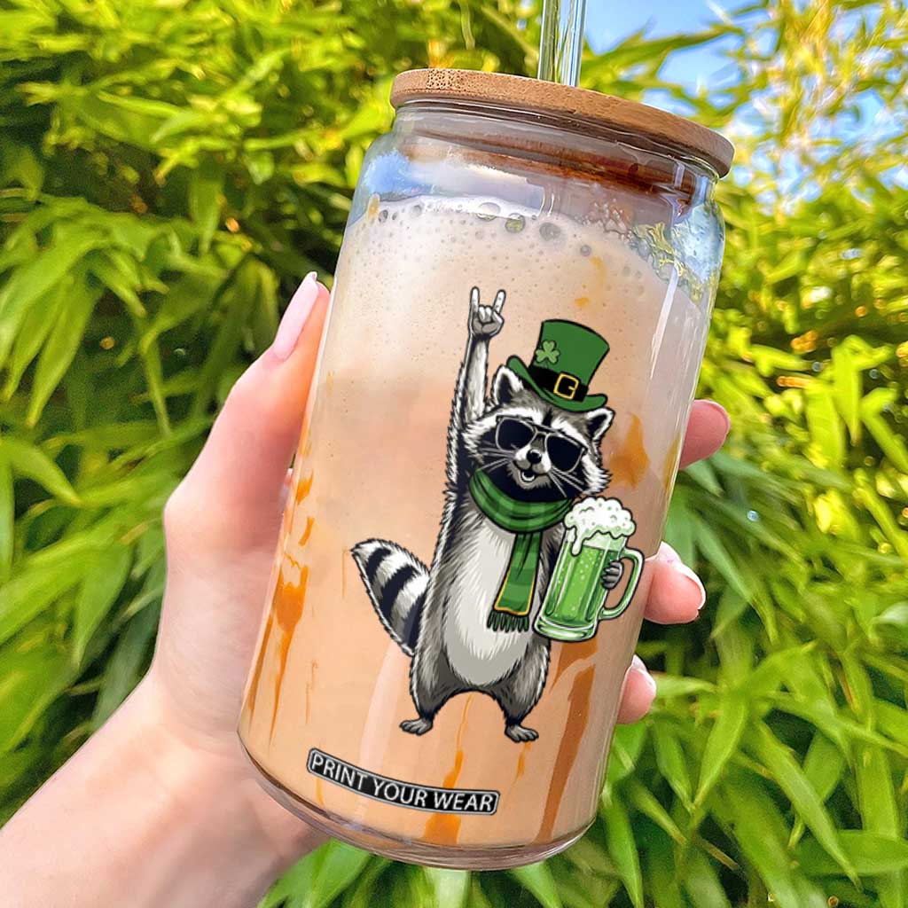Funny Raccoon Rock On Glass Can St Patricks Day Gift TS12 White Print Your Wear