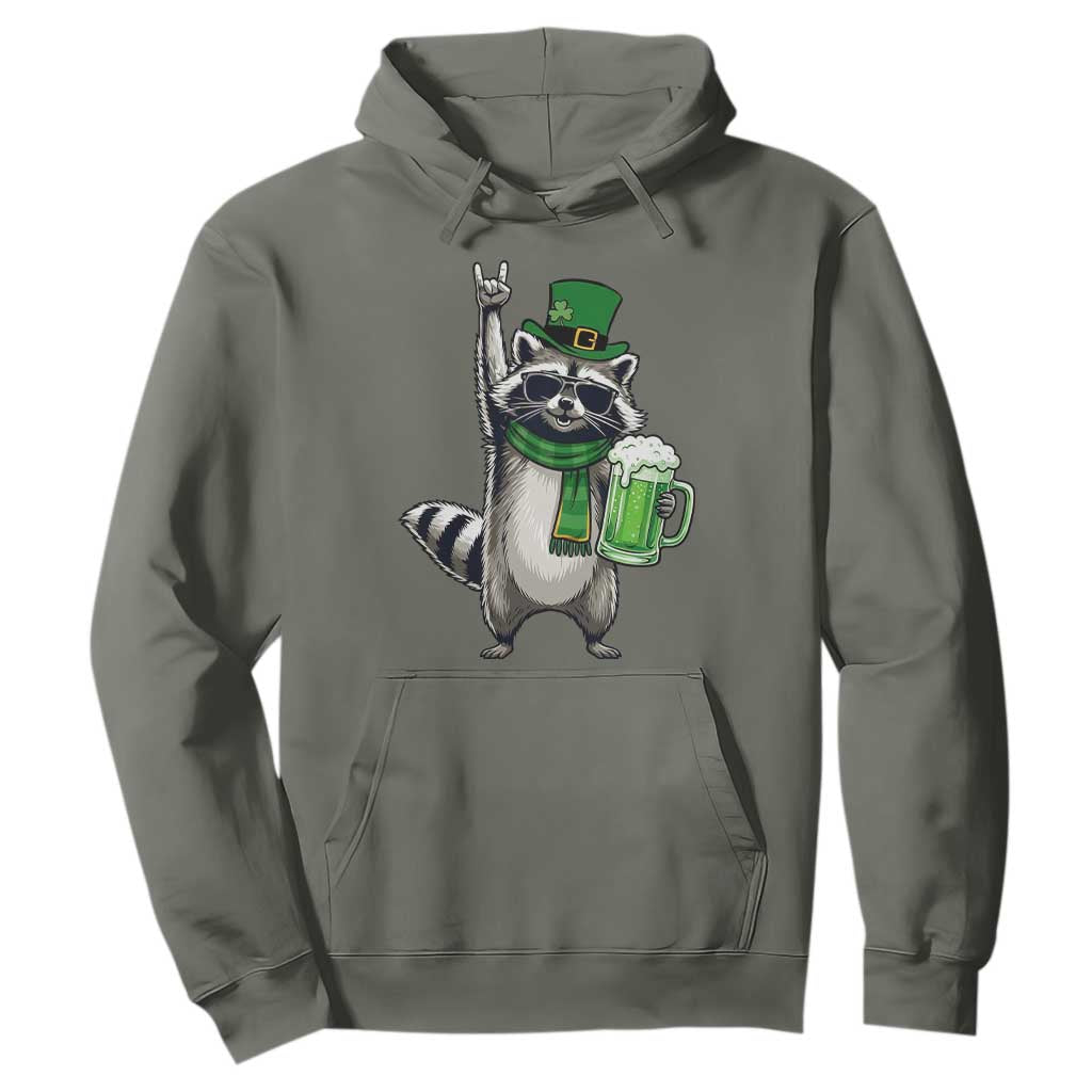 Funny Raccoon Rock On Hoodie St Patricks Day Gift TS12 Military Green Print Your Wear