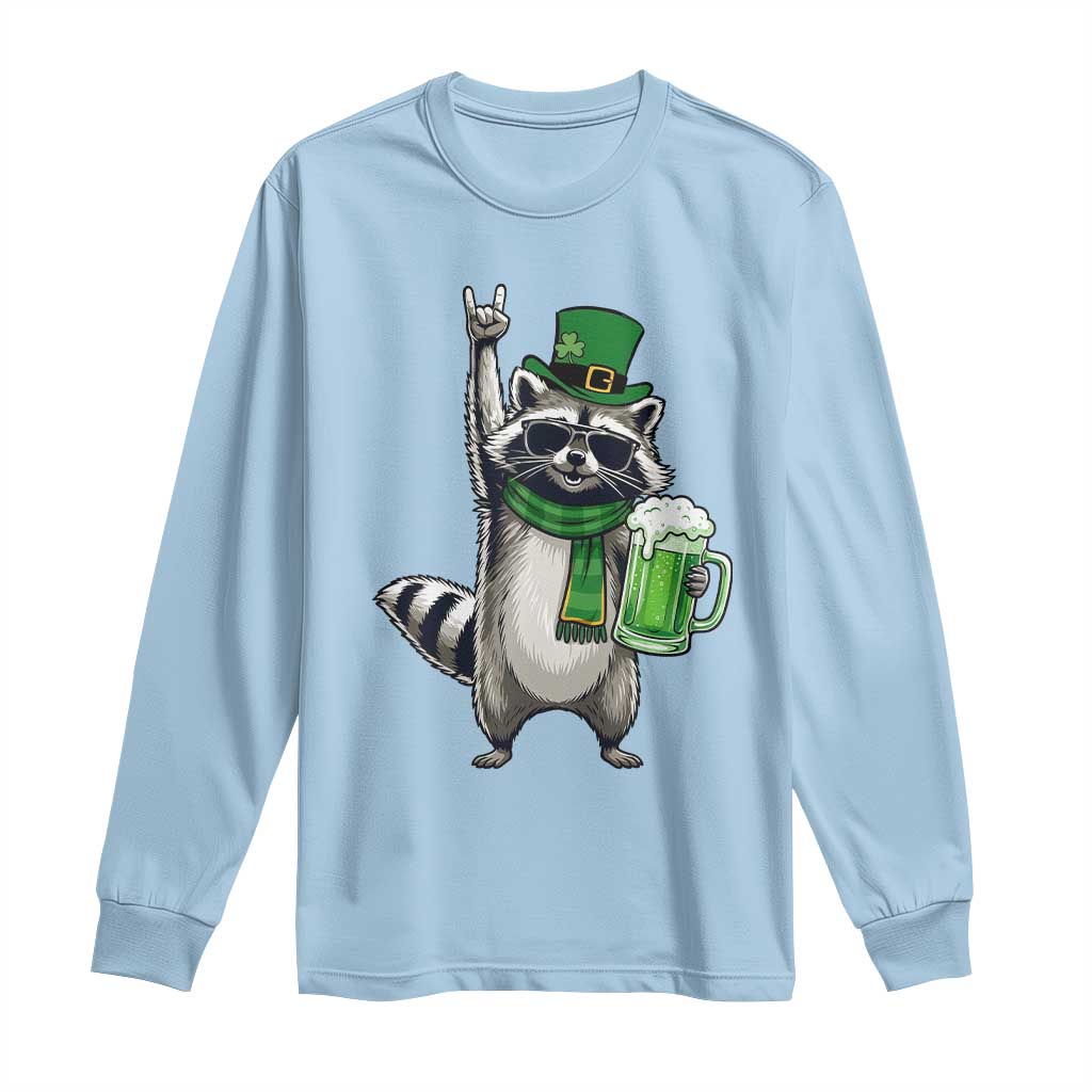 Funny Raccoon Rock On Long Sleeve Shirt St Patricks Day Gift TS12 Light Blue Print Your Wear