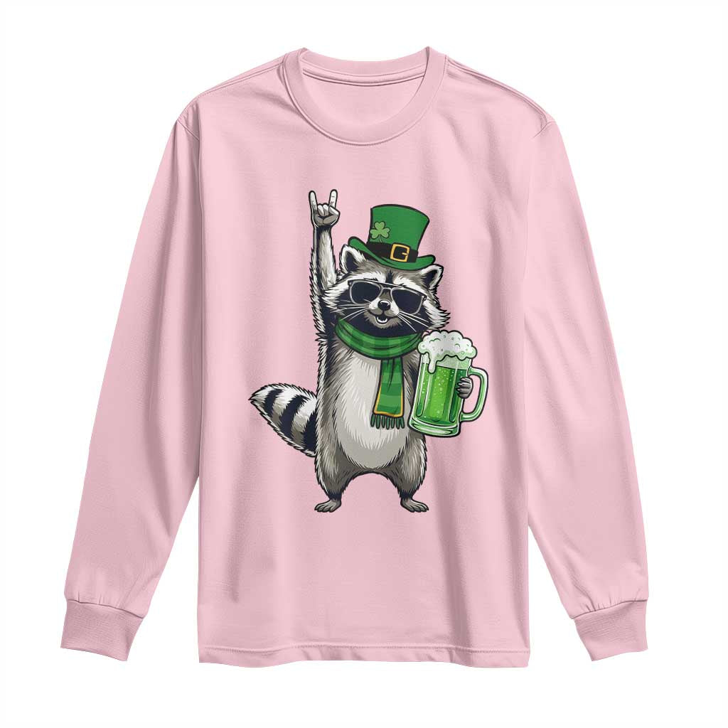 Funny Raccoon Rock On Long Sleeve Shirt St Patricks Day Gift TS12 Light Pink Print Your Wear