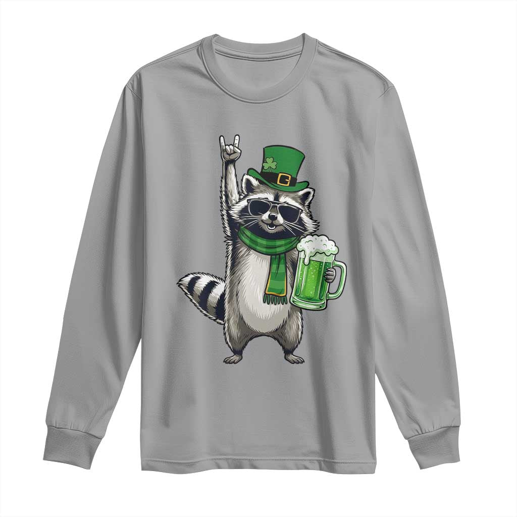 Funny Raccoon Rock On Long Sleeve Shirt St Patricks Day Gift TS12 Sport Gray Print Your Wear