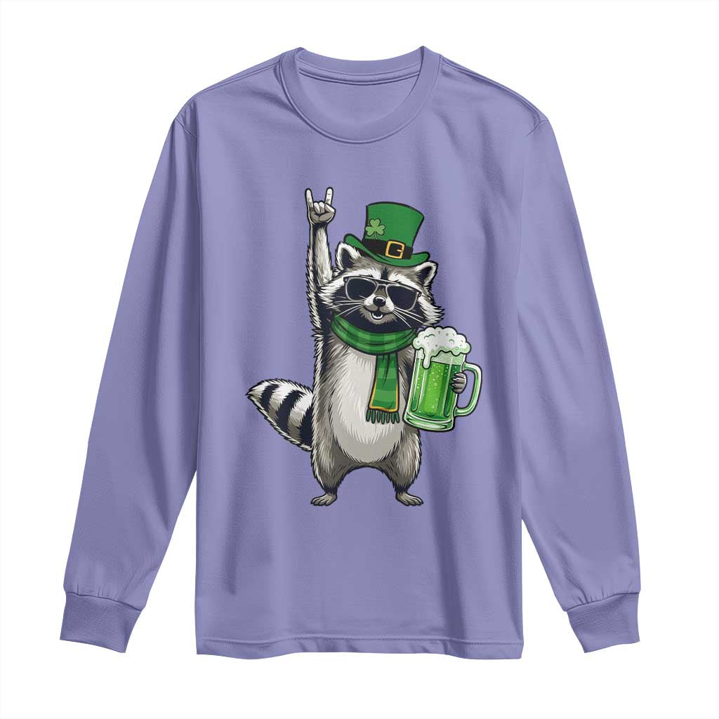 Funny Raccoon Rock On Long Sleeve Shirt St Patricks Day Gift TS12 Violet Print Your Wear
