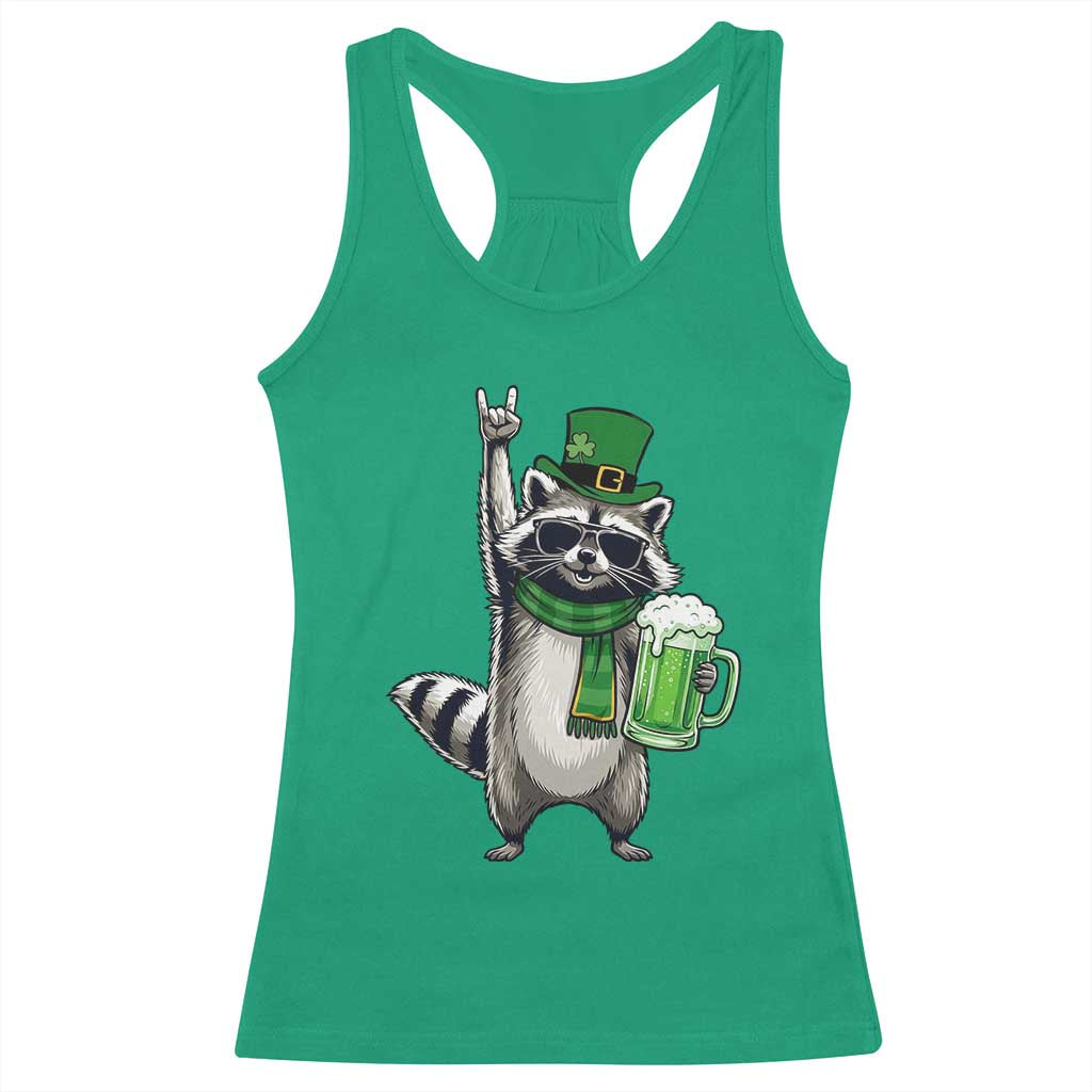 Funny Raccoon Rock On Racerback Tank Top St Patricks Day Gift TS12 Irish Green Print Your Wear