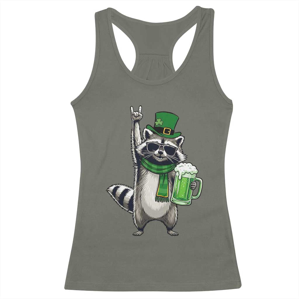 Funny Raccoon Rock On Racerback Tank Top St Patricks Day Gift TS12 Military Green Print Your Wear