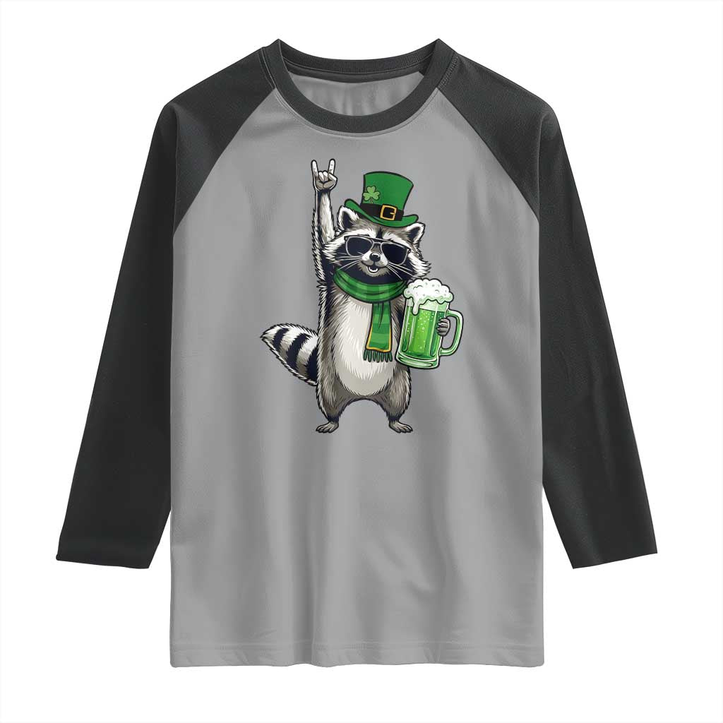 Funny Raccoon Rock On Raglan Shirt St Patricks Day Gift TS12 Sport Gray Black Print Your Wear