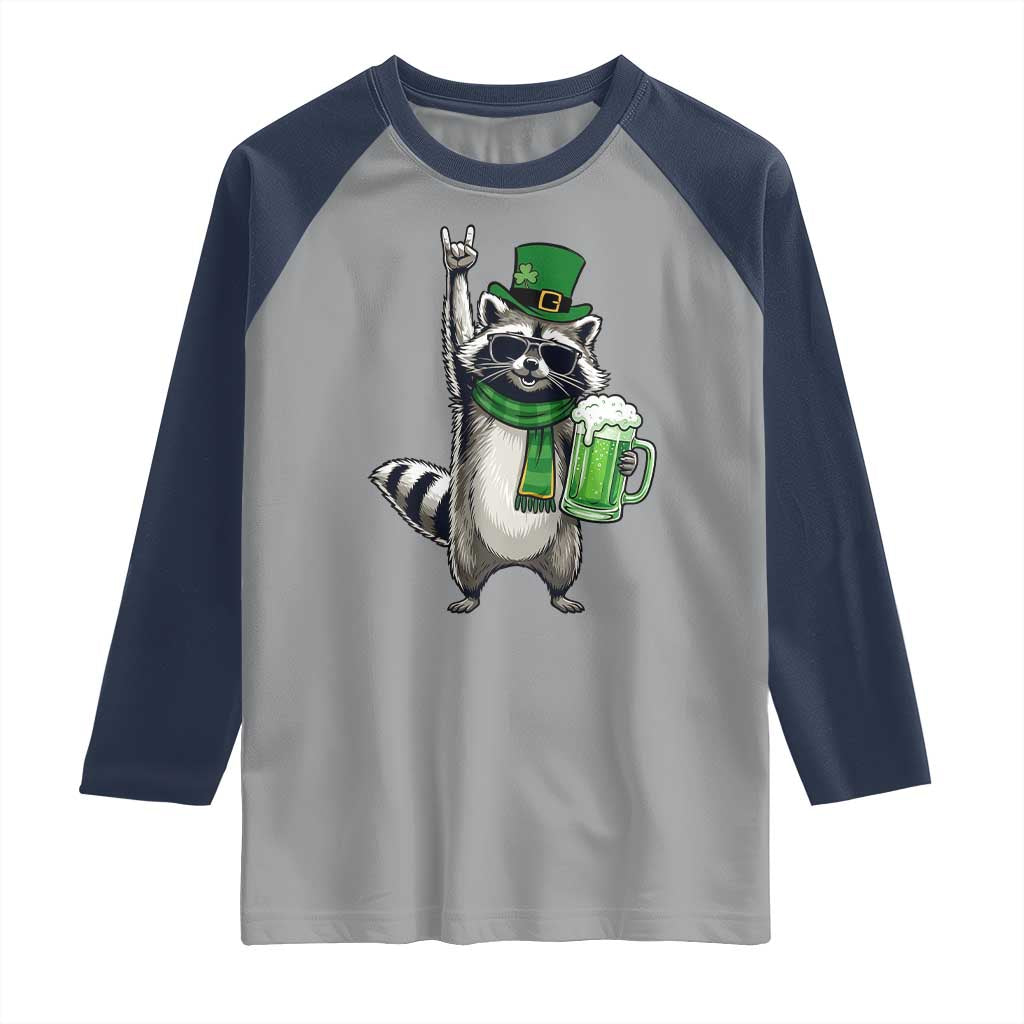 Funny Raccoon Rock On Raglan Shirt St Patricks Day Gift TS12 Sport Gray Navy Print Your Wear