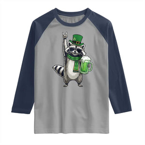 Funny Raccoon Rock On Raglan Shirt St Patricks Day Gift TS12 Sport Gray Navy Print Your Wear
