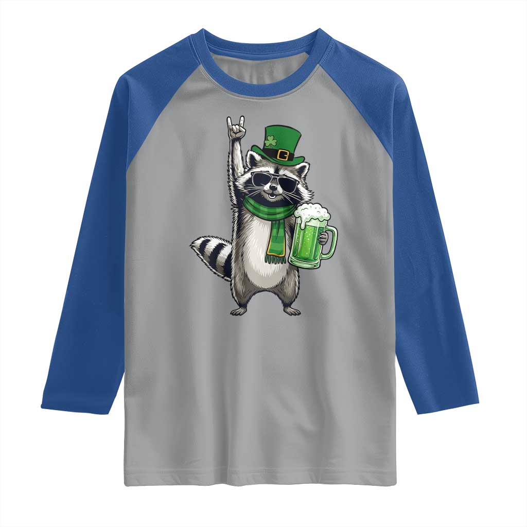 Funny Raccoon Rock On Raglan Shirt St Patricks Day Gift TS12 Sport Gray Royal Print Your Wear
