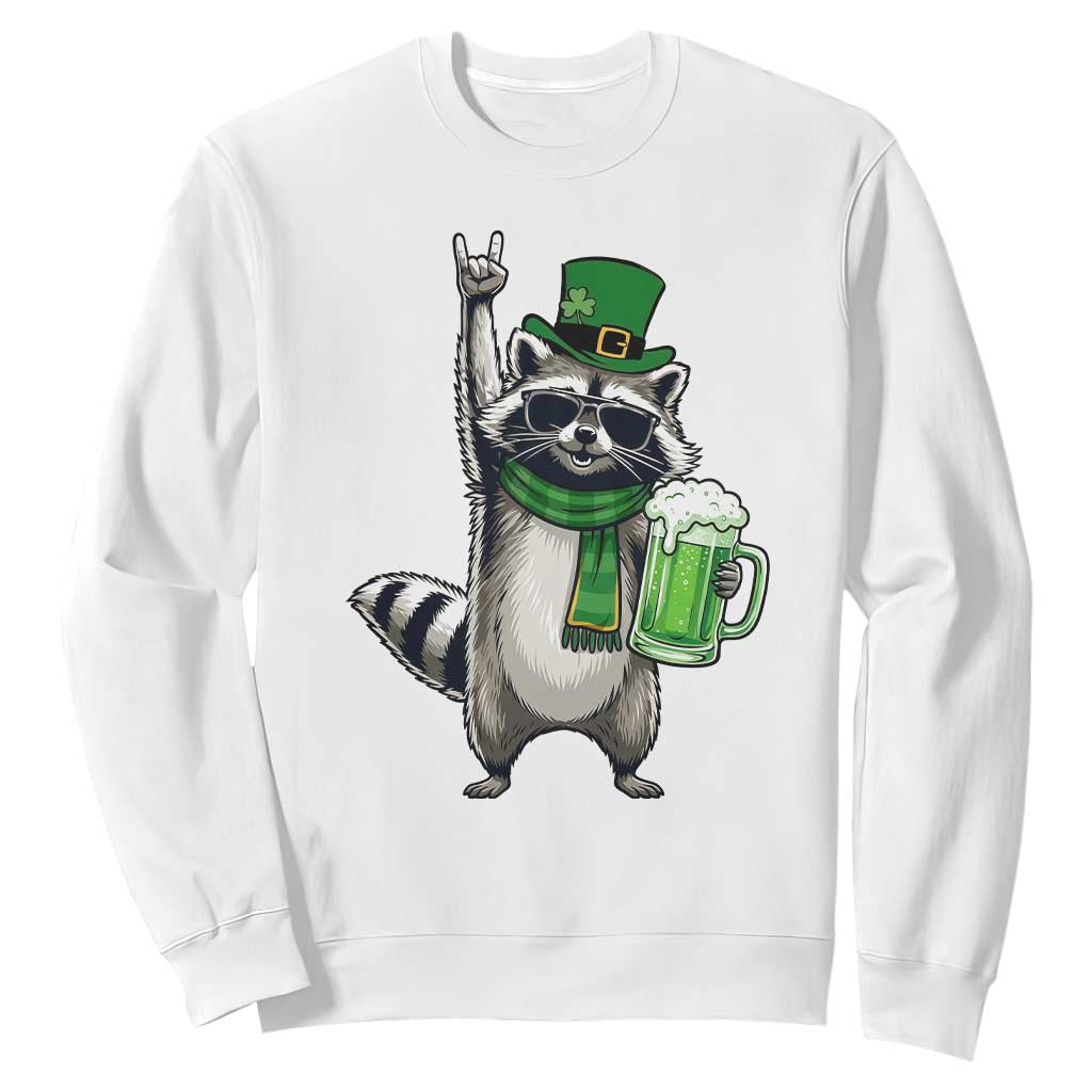 Funny Raccoon Rock On Sweatshirt St Patricks Day Gift TS12 White Print Your Wear