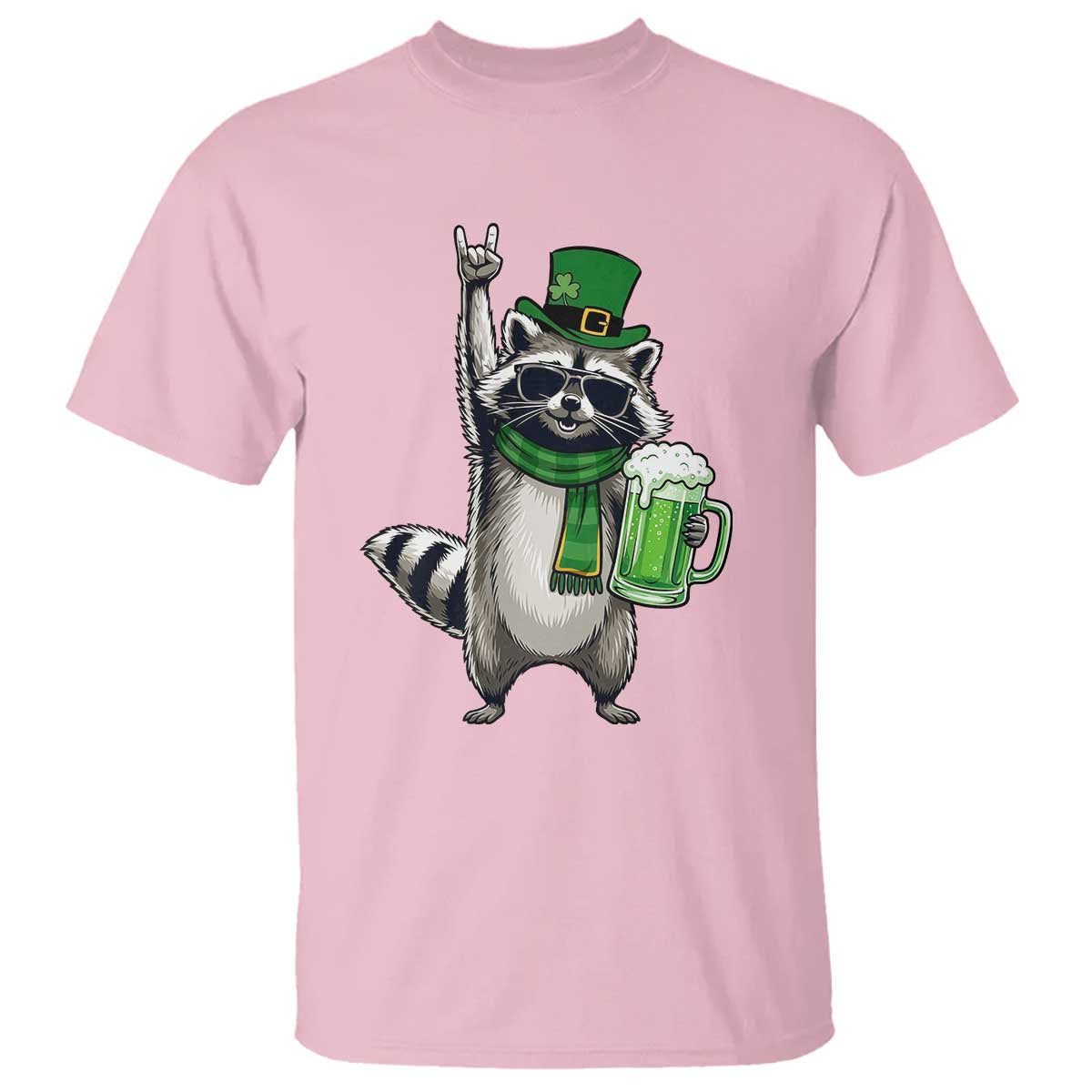 Funny Raccoon Rock On T Shirt St Patricks Day Gift TS12 Light Pink Print Your Wear