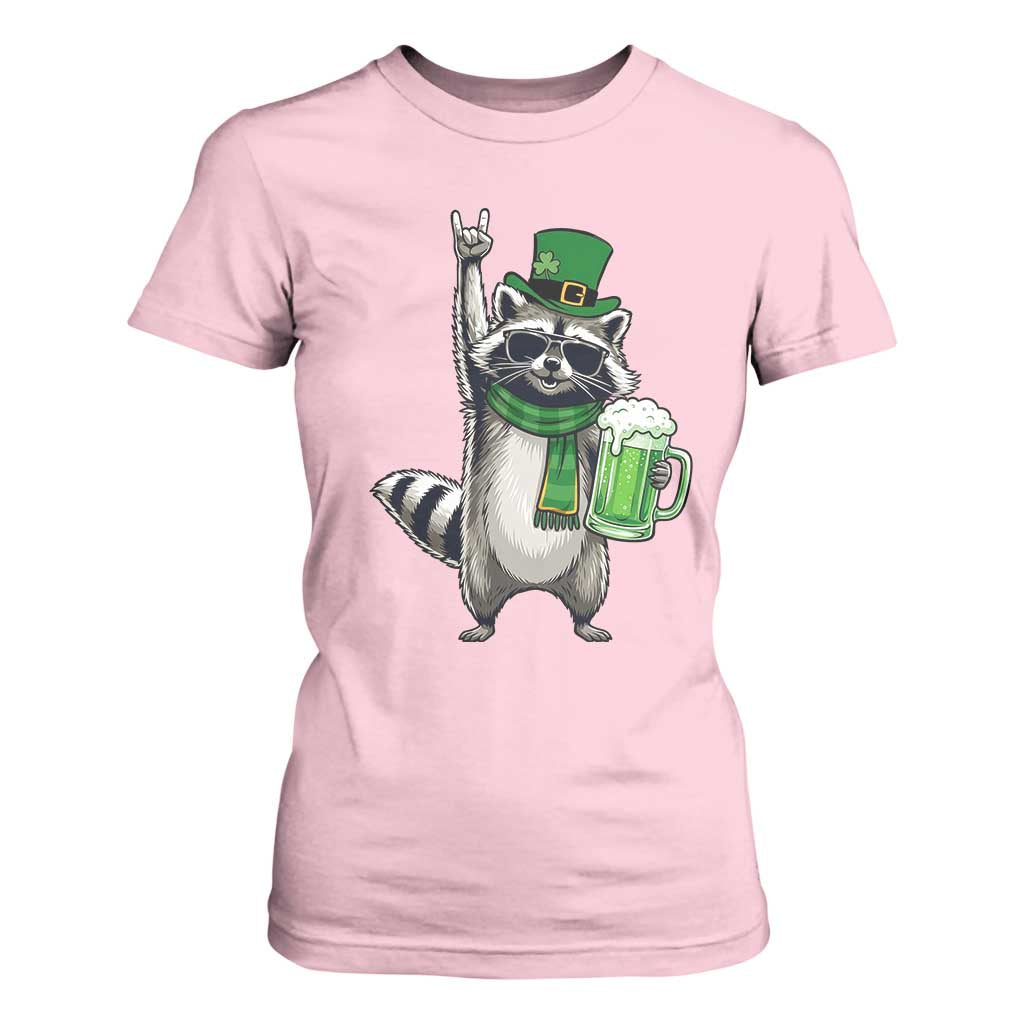 Funny Raccoon Rock On T Shirt For Women St Patricks Day Gift TS12 Light Pink Print Your Wear