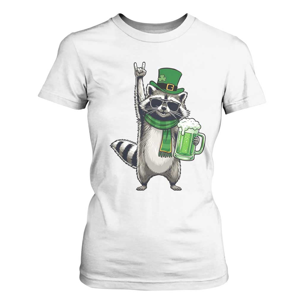 Funny Raccoon Rock On T Shirt For Women St Patricks Day Gift TS12 White Print Your Wear