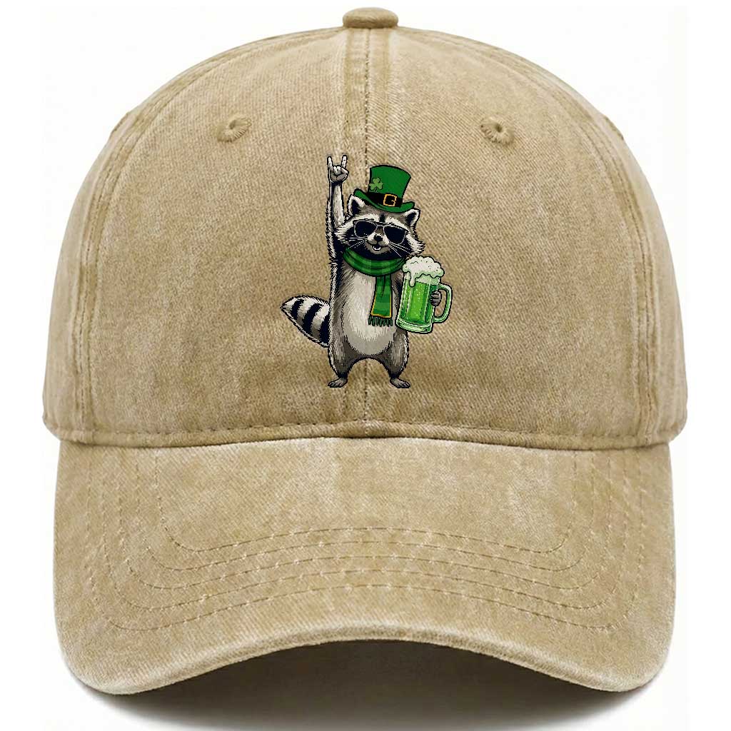 Funny Raccoon Rock On Washed Cotton Baseball Cap St Patricks Day Gift TS12 Print Your Wear