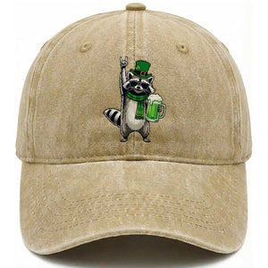Funny Raccoon Rock On Washed Cotton Baseball Cap St Patricks Day Gift TS12 Print Your Wear