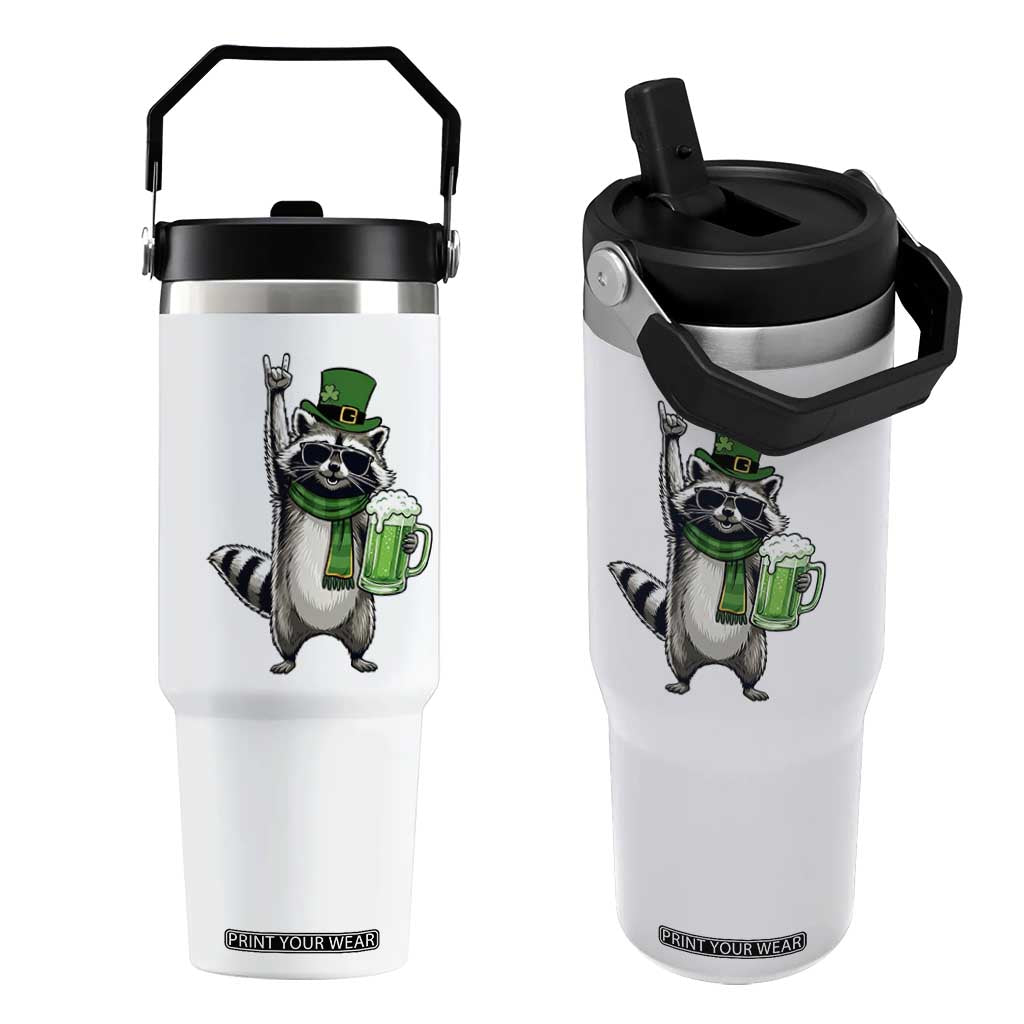 Funny Raccoon Rock On Flip Straw Tumbler St Patricks Day Gift TS12 One Size: 30 oz White Print Your Wear